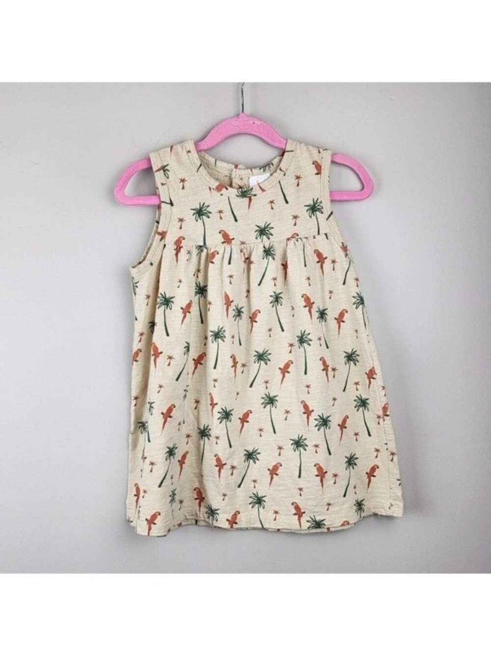 Velvet Fawn Sleeveless dress girls sz 6 palm trees parrot